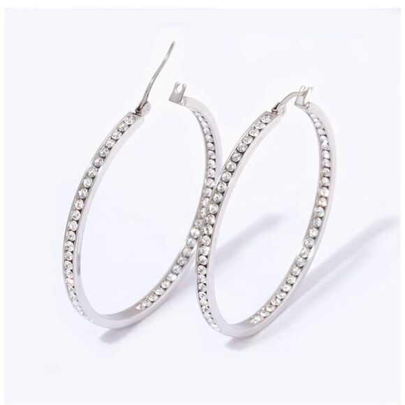 NEW Silver Crystal Large Hoop Earrings - Picture 4 of 10